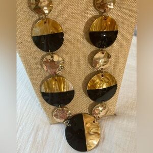 Bohemian Shell Black & Gold‎ Tone Long Necklace Statement Fall Autumn